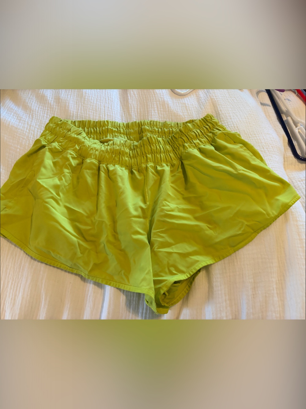 Women’s Lime Green Athletic Running Shorts with Elastic Waist